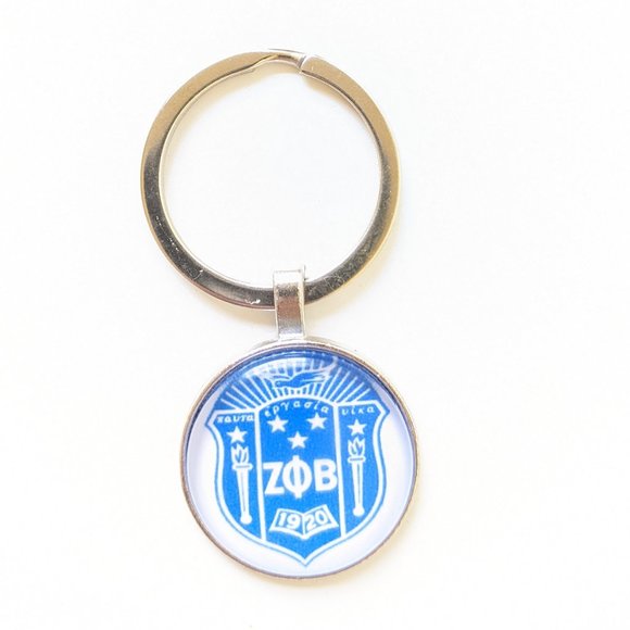 2 x Zeta Phi Beta CABOCHON Dome Keychain Keyring Key Chain Ring Gift - Picture 2 of 4
